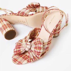 LOEFFLER RANDALL Women's Camellia Bow High Heel Dark Pink Plaid US 8 B $395
